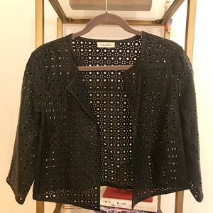 Calvin Klein “Leather” waist length blazer jacket